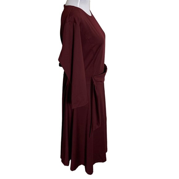Fentar Empire Waist Drape Tie Dress Plus Sz 2XL Maroon Midi Flattering 3/4 Sleev - Picture 2 of 14